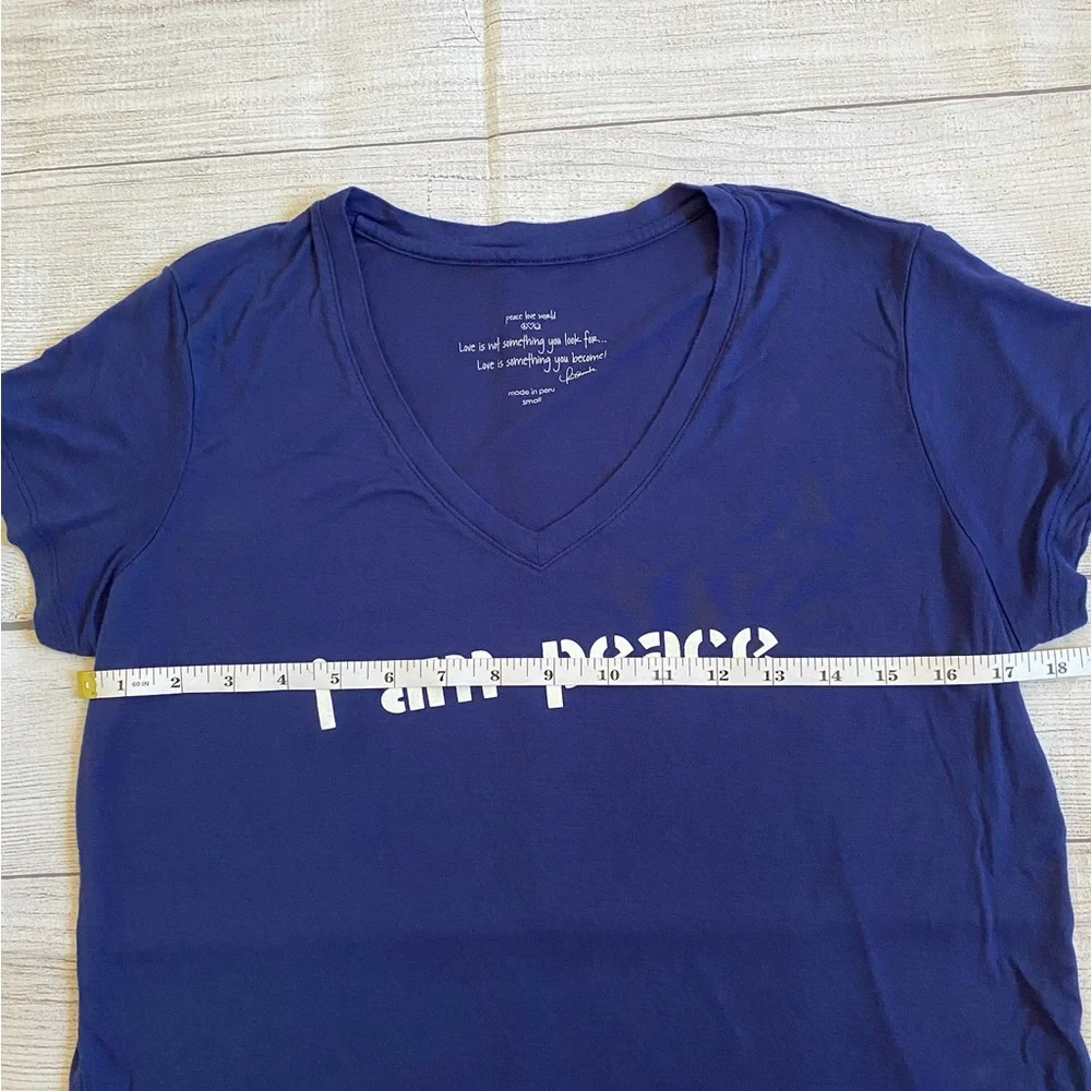 Peace Love World Navy 'I Am Peace' V-neck Soft Tee T-shirt - Picture 5 of 6